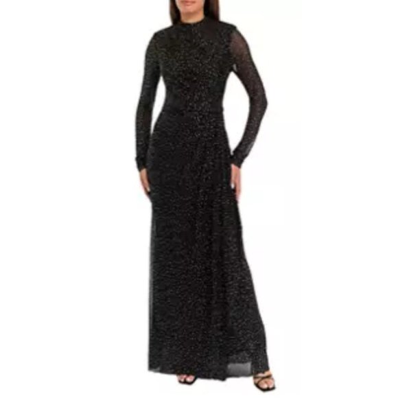 Betsy & Adam Evening Formal Dress 14 Black Silver Long Wedding Church Party - Picture 1 of 16